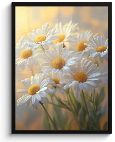Poster in lijst - Fotolijst 50x70 cm - Posters - Madeliefjes - Wit - Zonlicht - Posterlijst zwart - Decoratie - Wanddecoratie woonkamer - Muurdecoratie slaapkamer