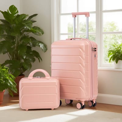 MIVRAY Kofferset – 2-Delig Met Cosmetikkoffer – 55 x 35,5 x 20,5 cm – ABS – Roze – Voor Weekendreizen En Orde