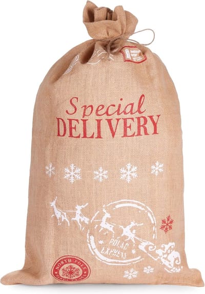 Kerstzak Jute - Grote Geschenkzak - Cadeaus Inpakken - Met Koord Sluiting - 80 x 50 cm - Natuurlijk