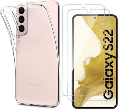 Hoesje Ultraslank geschikt voor Galaxy s22 backcover siliconen Transparant en 2 stuks ScreenProtector Gehard Glas