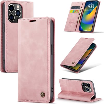 Casemania Hoesje Geschikt voor Apple iPhone 14 Pro Pale Pink - Dunne Portemonnee Book Case - Slim Wallet Case met Pasjeshouder