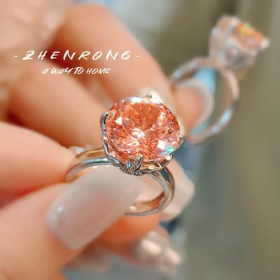 Mode 6 Karaat Rond Geslepen Lab Diamant Bruiloft Sieraden Sets Vrouwen Glanzend Roze Geel Edelsteen Bruidsfeest Ring/Oorbellen/Hanger brown