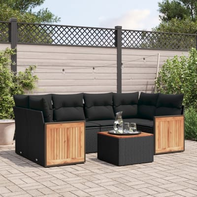 vidaXL - 7-delige - Loungeset - met - kussens - poly - rattan - zwart