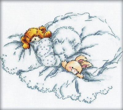 RTO - Borduurpakket met telpatroon - 26.M159 - Voorgesorteerde DMC Garens - Kind met teddybeer - Aida - 20 cm x 18 cm - DIY Kit