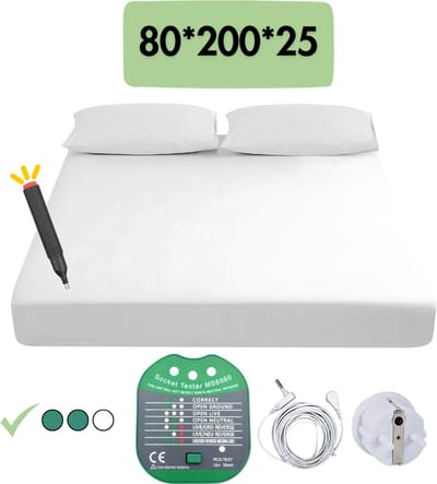 Aardingslaken matras - Aardingshoeslaken - Grounding sheet - Inclusief testpen en stopcontact tester - Earthing - Grounding - Hoeslaken - Groundingly - (80x200x25)