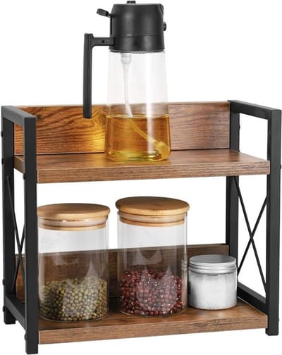 2-laags Keuken Kruidrek, Houten Opbergrek voor Koffiestation en Keukenorganizer, Ruimtebesparend en Functioneel