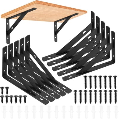 Famanu – 10 stuks stevige driehoekige plankbeugels voor wandmontage, haakse steunbeugels van 90 graden, zwart, 150 x 95 mm