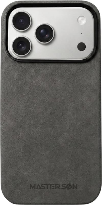 Mastersøn - Telefoonhoes Zwart geschikt voor Apple iPhone 17 Pro – Alcantara Case – Magsafe - Moonstone Black - Hoesje