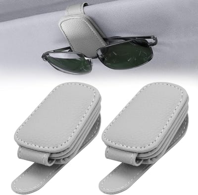 Zonnebrilhouder voor auto - zonneklep - organizer - magnetisch leer - brilhouder - clip voor auto - Accessoires - zonneklep - universeel vizier - magnetische brilhouder - voor alle brillen en autovizierclips -Grijs
