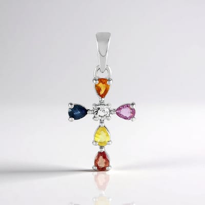 Cavill - Zilveren Hanger met 1,009 ct Peervormige Saffier - 925 Sterling Zilver Platina Afwerking - Kleurrijk, Elegant, Prong Zetting
