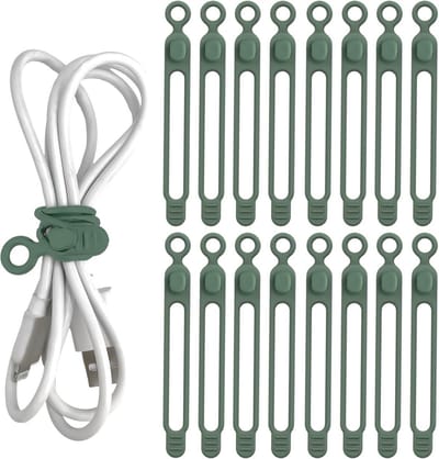 16x Herbruikbare Siliconen Kabelbinders - Kabelopsluiters voor Oortelefoon, Oplader en Computer Kabelbeheer (Groen)