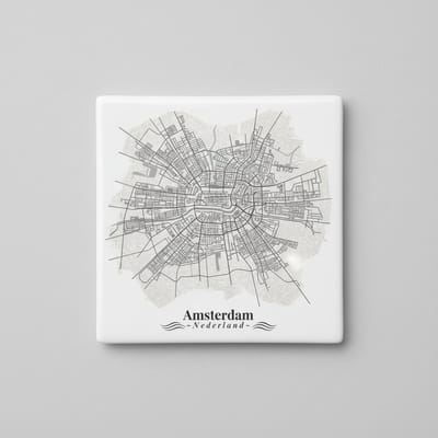 Amsterdam Stadskaart Decoratieve Keramische Tegel 15x15 cm – Artistieke Straatkaart Wanddecoratie voor Modern Interieur
