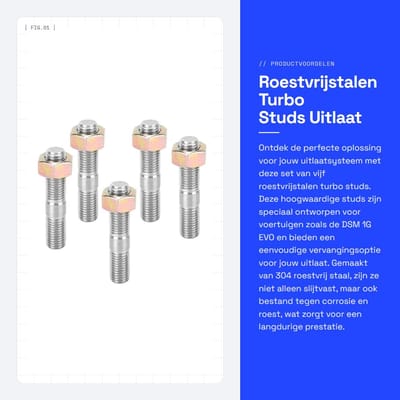 Dailygoods- Turbostuds Set van 5 - Roestvrij Stalen 50mm - Turbo Vervanging - DSM 1G/EVO1-10 - Hoge Hardheid - Eenvoudig te Installeren - Uitlaatbouten