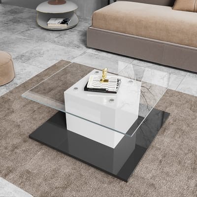 STILVORA Salontafels - Koffietafel Met LED-Beleuchtung - Praktische Woonkamer Tafel Met Opbergruimte En Schwenkrädern - 80x40x80 cm - Spaanplaat - Wit en Zwart