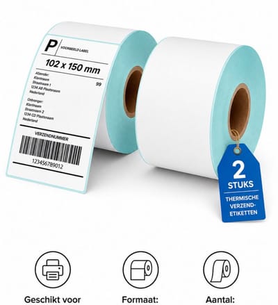 SMH LINE® Verzendlabels 102x150mm - 2 Rollen - 500 Labels per Rol - Zelfklevende Thermo Etiketten - Kern 25mm - Wit