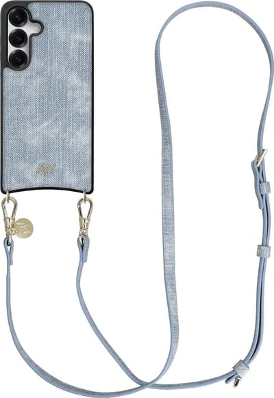 AVY Hoesje Geschikt voor Samsung Galaxy S25 / S24 | Compatibel met MagSafe | Kunstleren Case met Telefoonkoord | Crossbody | Denim | Long Denim