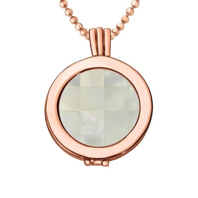 Quiges - Munthouder met Ketting en Munt 25mm Schelp Blokjes Beige - Rose Goudkleurig - EPRHZ316