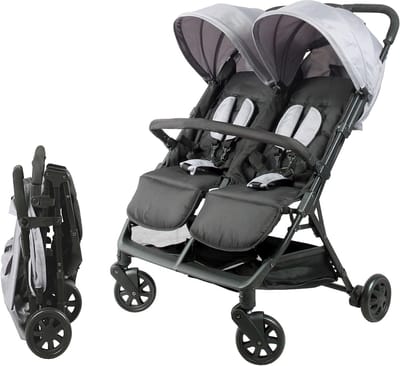 Dubbele Kinderwagen - Duowagen Tweeling - Baby Vervoer - Ultracompacte Vouwing - 79x78x100cm - Zwart Grijs