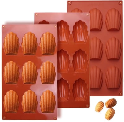 Dailygoods- Madeleinevorm 3 Stuks - Siliconen Bakvormen - 9 Holtes - Anti-aanbaklaag - Flexibel - Voedselveilig - Bakvorm
