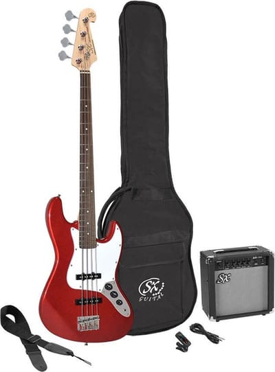 Elektrische basgitaarpakket SX met versterker SB1SK-CAR Candy Apple Rood