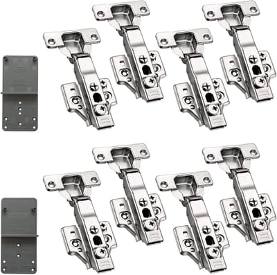 Clip-On 3-Way Verstelbare 35mm Soft Close Scharnieren met Hydraulische Demper voor Keukenkasten - Automatische Scharnieren met Ingebouwde Demping - Set van 8 Stuks