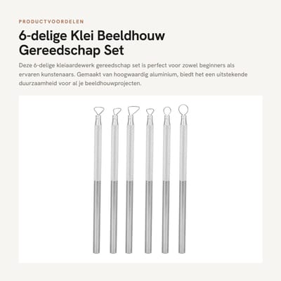 Dailygoods- Beeldhouwgereedschap Set 6-delig - Aluminium Snijschraper - Klei Gereedschap voor Volwassenen - Boetseergereedschap - Klei Accessoires - Duurzaam Materiaal