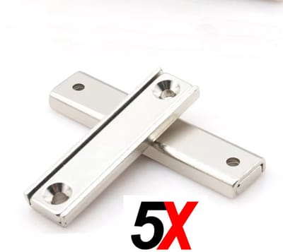 Actie4you® - 5 stuks Ultra Sterke Magneten Vierkant 60x14x5mm met Schroefgat - Neodymium Magneet - Krachtige Gat Magneten - Magneet deur - Kastdeuren - Magnetische Sluitingsdeur - Lade Sluiting – Deursluiting