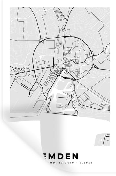 Muurstickers - Sticker Folie - Stadskaart - Emden - Kaart - Duitsland - Plattegrond - 20x30 cm - Plakfolie - Muurstickers Kinderkamer - Zelfklevend Behang - Zelfklevend behangpapier - Stickerfolie