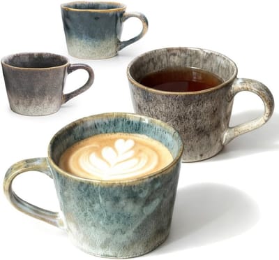 Retro Koffiemok Set van 350 ml, Twee Stuks, Geschikt voor Melk, Thee en Latte, Vaatwasser- en Magnetronbestendig