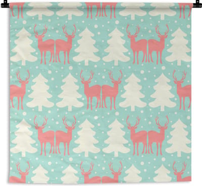 Wandkleed - Wanddoek - Hert - Patroon - Roze - 90x90 cm - Wandtapijt