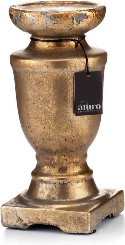 Decoratieve Verouderd Kandelaar XL 32 cm Antiek Goud - Goudkleurige Kandelaar van Keramiek - Tafeldecoratie of als Interieurelement in Klassieke Stij - Uniek Design - Ambachtelijk Handwerk