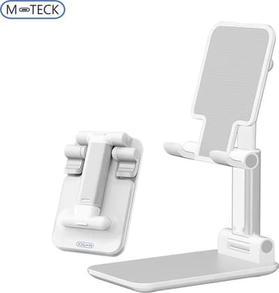 M-Teck Smartphone Houder - Telefoon Standaard - Opklapbaar - In hoogte verstelbaar - Verstelbare kijkhoek - Robuust design - Kleur wit
