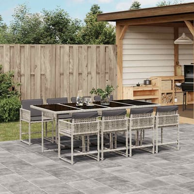 vidaXL - 9-delige - Tuinset - met - kussens - poly - rattan - lichtgrijs