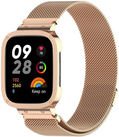 By Qubix - Milanese bandje met case - Champagne goud - Geschikt voor Xiaomi Redmi Watch 3 / Mi Watch Lite 3