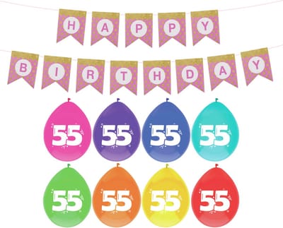Haza Verjaardag 55 jaar geworden versiering - 16x thema ballonnen/1x Happy Birthday slinger 300 cm