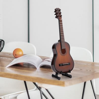 Houten Miniatuur Gitaar Model met Stand en Doos voor Kinderkamerdecoratie - Kleine Muzikale Ornaments en Ambachten voor Thuis (Bruin 14cm)