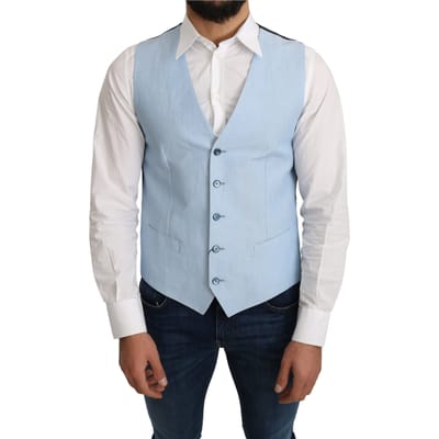 Lichtblauw Linnen Vest Klassieke Stijl