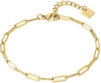 Twice As Nice Enkelband in goudkleurig edelstaal, ovale schakels, 3 mm 16cm+3cm