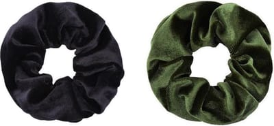 Jumalu scrunchie velvet haarwokkel haarelastiekjes - zwart en legergroen - 2 stuks