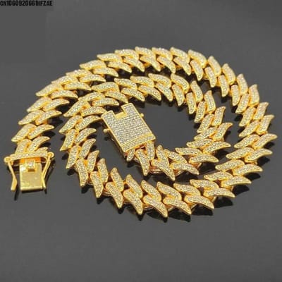 Luxe Designer Doorn Kat Hond Halsbanden Bling Diamant Cubaanse Ketting Hondenhalsband Goud Zilver Tweekleurig Huisdier Sieraden Accessoires 16Mm 23cm for tiny cats goud