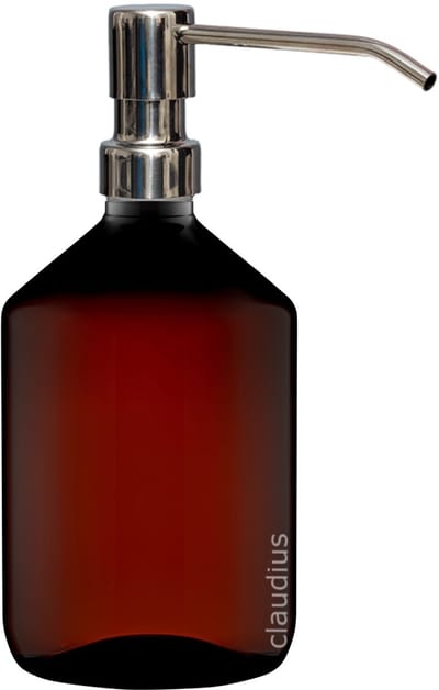 Lege Plastic Fles Apothekersfles 500 ml PET Amber bruin - met luxe RVS zilverkleurige pomp - set van 5 stuks - navulbaar - leeg