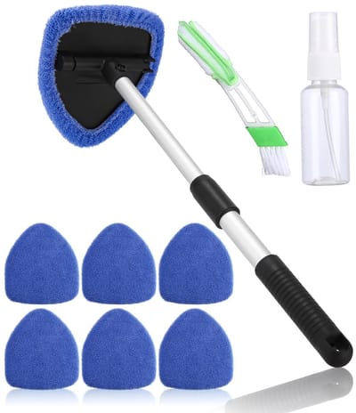 Cosensi- Autoraamreiniger met 6 microvezel pads - Verstelbare telescopische spuiter - 180° draaibare kop - Interieurreiniger voor autoruiten - Duurzaam en herbruikbaar - Raamreiniger