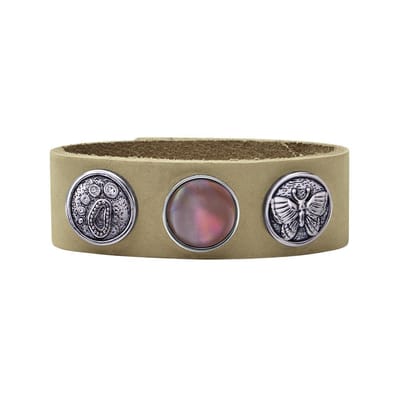 Quiges Dames Leren Armband Beige met 3 Drukknopen Set 19.5 - 21.5cm - EBCMS333