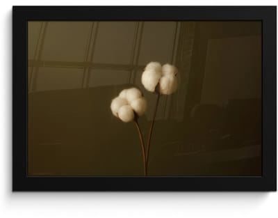 Poster in lijst - Fotolijst 30x20 cm - Posters - Takken - Katoen - Wit - Bollen - Posterlijst zwart - Decoratie - Wanddecoratie woonkamer - Muurdecoratie slaapkamer