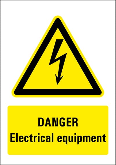 Danger electrical equipment sticker 210 x 297 mm