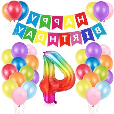 Kleurrijke Ballonnen Verjaardag 4 Jaar - Decoratie voor 4e verjaardag - Ballon Cijfer 4 - Happy Birthday - Meisjes en Kinderen