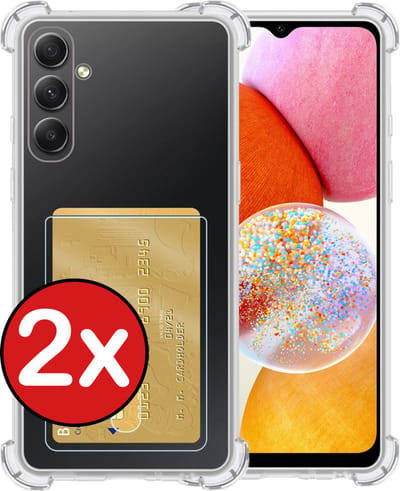 Hoesje - 2 Stuks - Geschikt voor Samsung Galaxy A14 - Met Pashouder en Kaarthouder - Telefoon Hoes Shockproof - Back Cover - Siliconen Case - Shock Proof - Pasjes Houder - Telefoonhoes - Transparant