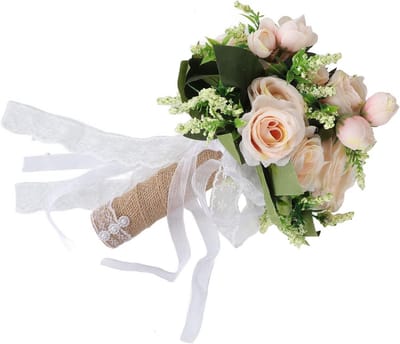 Zijde Bruidsboeket Champagne Kleur - Levensecht Kunstbloemen Boeket voor Bruiloft en Fotografie
