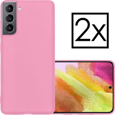 Hoesje - 2 Stuks - Geschikt voor Samsung Galaxy S21 FE - Sterk & Shockproof - Case Siliconen - Back Cover - Telefoon Hoes - Lichtroze