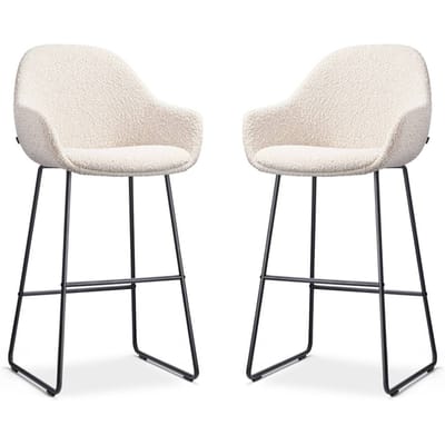 Nolon Nino-Mae Barkrukken Set van 2 Bouclé Beige - Zwart Onderstel - 75 cm - Hoge Kruk - Barkruk met Rugleuning - Design - Scandinavisch - Comfortabel